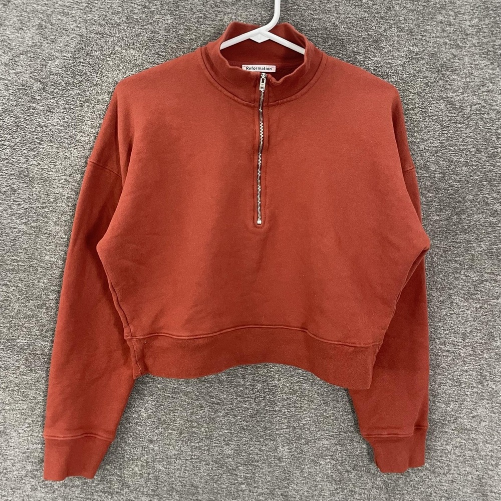 Reformation Sweatshirt Womens Small Red 1/2 Zip Mock Neck Cropped Pullover
